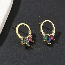 Brass Micro Pave Cubic Zirconia Stud Earrings&nbsp;EJEW-G452-01G