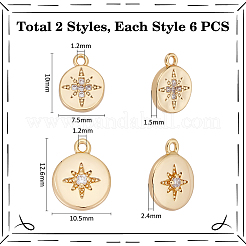 12Pcs 2 Styles Brass Micro Pave Cubic Zirconia Charms&nbsp;KK-UN0005-25