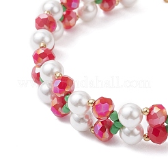 Christmas Glass & Shell Pearl & Brass Beaded Bracelets for Women&nbsp;BJEW-TA00687