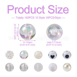 160Pcs 10 Style ABS Plastic Imitation Pearl Beads & Transparent & Opaque Acrylic Beads&nbsp;FIND-SW0001-31