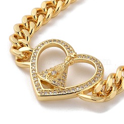 Brass Micro Pave Clear Cubic Zirconia Cuban Link Chains Bracelets&nbsp;BJEW-M322-04G-B