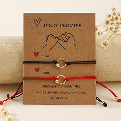 2Pcs 2 Colors Adjustable Metal Evil Eye Ring Link Polyester Cord Couple Braided Bracelets&nbsp;ZX1407