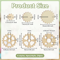 24Pcs 6 Styles Gear Shape Unfinish Wooden Pieces&nbsp;WOOD-OC0004-43