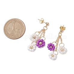Handmade Glass Seed Beads Flower & 304 Stainless Steel Dangle Stud Earrings for Women&nbsp;EJEW-JE06202
