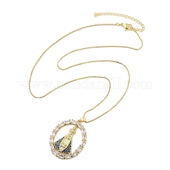 Brass Clear Cubic Zirconia Nossa Senhora Aparecida Pendant Necklaces for Women&nbsp;LS-NJEW-M009-05G-A