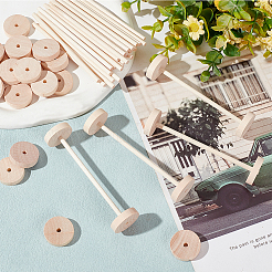 30 Set Chinese Cherry Wood Unfinshed Wheel & Stick&nbsp;DIY-OC0010-68B