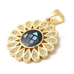 Flower Rack Plating Brass Cubic Zirconia Pendants&nbsp;KK-K385-61G