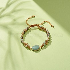 Teardrop Gemstone Braided Bead Bracelet&nbsp;BJEW-JB08116