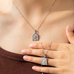 304 Stainless Steel Pave Clear Cubic Zirconia Arch with Coconut Tree Pendant Necklaces for Men&nbsp;WG0D032-01