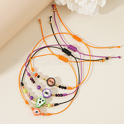 8Pcs Halloween Handmade Polymer Clay & Glass Seed Bead Woven Braided Bracelets&nbsp;MC3836