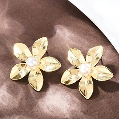 Brass Flower Stud Earrings&nbsp;EJEW-C152-07D-G
