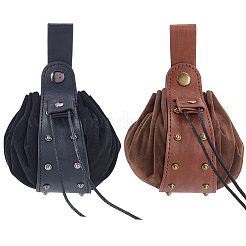 2Pcs 2 Colors Viking PU Leather Drawstring Wallets with Antique Bronze Tone Iron Rivets&nbsp;AJEW-CL0003-49