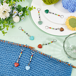 14Pcs 7 Colors Heart Natural & Synthetic Gemstone Pendant Locking Stitch Markers&nbsp;HJEW-SC00095
