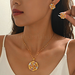 Vintage Brass Flower Stud Earrings & Pendant Necklaces Sets for Women&nbsp;GX0919