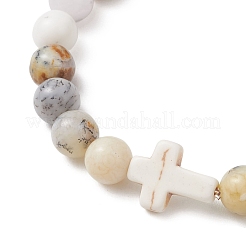 Natural African Opal & Synthetic Turquoise Beaded Stretch Bracelets for Women Men&nbsp;BJEW-JB13313