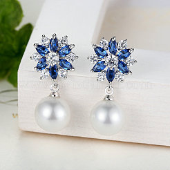 Platinum Plated Brass Flower Cubic Zirconia Stud Earrings&nbsp;EJEW-FF0002-08A