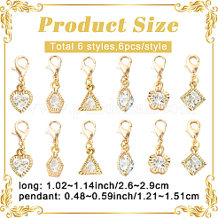 36Pcs 6 Style Alloy Pendant Decorations&nbsp;HJEW-YW00221