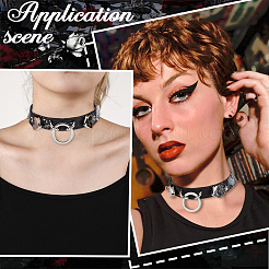 Snakeskin Print PU Leather Choker Necklaces with Alloy Rings for Women&nbsp;NJEW-WH20007-08