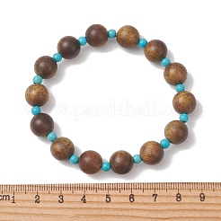 Wood & Synthetic Turquoise Beaded Stretch Bracelets for Women&nbsp;BJEW-TA00729
