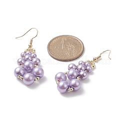 Glass Pearl & Synthetic Hematite Round Beaded Teardrop Dangle Earrings&nbsp;EJEW-JE05254