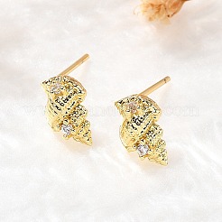 Conch Shape Brass Micro Pave Cubic Zirconia Ear Studs&nbsp;EJEW-D304-32G