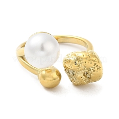304 Stainless Steel Round Ball Open Cuff Ring with ABS Plastic Imitation Pearl&nbsp;RJEW-G297-02G