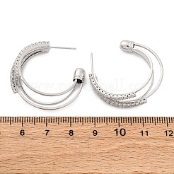 Triple C-Shaped Brass Micro Pave Clear Cubic Zirconia Stud Earrings&nbsp;EJEW-R025-29P