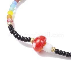 Glass Seed & Plastic Mushroom Beaded Stretch Bracelet for Women&nbsp;BJEW-JB10185