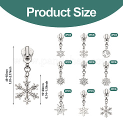 18Pcs 9 Styles Alloy Replacement Zipper Head with Snowflake Tibetan Style Alloy Pendants&nbsp;PALLOY-TAC0158