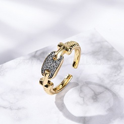 Brass Micro Pave Clear Cubic Zirconia Cuff Finger Rings for Women&nbsp;RJEW-C116-03G