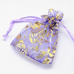 Gold Stamping Rose Flower Rectangle Organza Gift Bags&nbsp;OP-L006A-01