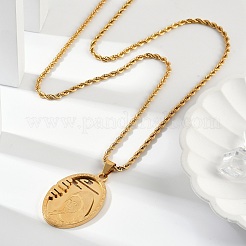 201 Stainless Steel Embossed Virgin Mary Pendant Rope Chain Necklaces&nbsp;NJEW-S387-08G