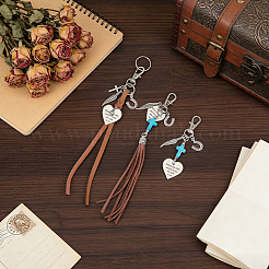 3Pcs Alloy & Synthetic Turquoise & Faux Suede Cord & Flat Imitation Leather Pendant Decorations&nbsp;HJEW-BC00122