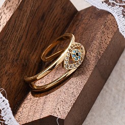Brass Micro Pave Clear Cubic Zirconia Cuff Rings for Women&nbsp;RJEW-C118-01G