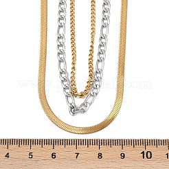 304 Stainless Steel Flat Snake Chain Figaro Chain Twisted Chain 3 Layer Necklaces for Women&nbsp;NJEW-K288-04GP
