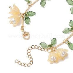 Flower Leaf Shell Pearl & Acrylic Charm Bracelets&nbsp;BJEW-TA00535-04