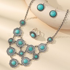 Bohemia Round Synthetic Turquoise Necklaces & Dangle Earring & Cuff Rings Sets&nbsp;WGA21BC-02