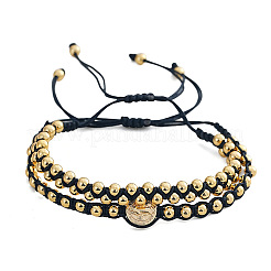 2Pcs 2 Styles Brass Round Beads Braided Bead Bracelets&nbsp;DX6223-3