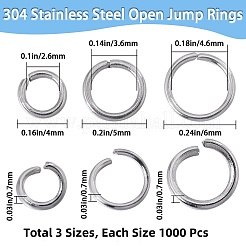 3000Pcs 3 Styles 304 Stainless Steel Open Jump Rings&nbsp;STAS-SP0001-68