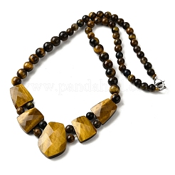 Natural Tiger Eye Faceted Bib Graduated Beaded Necklaces for Women&nbsp;NJEW-B128-01H