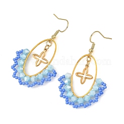 Oval Brass & 304 Stainless Steel Dangle Earrings&nbsp;EJEW-MZ00799-01