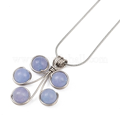 Leaf Copper Wire Wrapped Natural Aquamarine Beaded Pendant Necklaces&nbsp;NJEW-JN05218-04
