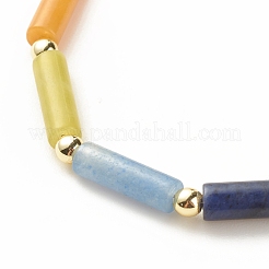 Natural Mixed Gemstone Curved Tube Beaded Bracelet with 304 Stainless Steel Paperclip Chains&nbsp;BJEW-JB08128