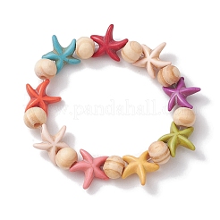 Beach Starfish Dyed Synthetic Turquoise Stretch Bracelets&nbsp;BJEW-JB10294-02