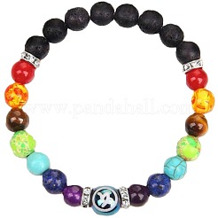 12 Constellations 7 Chakra Natural Lava Rock & Agate & Amethyst & Tiger Eye & Turquoise & Glass Round Beadeed Stretch Bracelets&nbsp;WG33A89-05