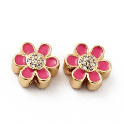 Flower Brass Micro Pave Clear Cubic Zirconia Beads&nbsp;KK-G419-06G