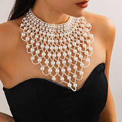Woven Round Imitation Pearl Multilayer Bib Necklaces for Women&nbsp;FS-WGEC5FA-01