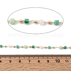 Handmade Brass & Glass Cube with Round Beaded Link Chains&nbsp;KK-Z160-01G-02