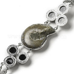Natural Conch Fossil & Obsidian Link Bracelet&nbsp;G-H286-01P