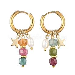 Natural Cultured Freshwater Pearl & Natural Multicolor Tourmaline Dangle Earrings&nbsp;EJEW-JE07461